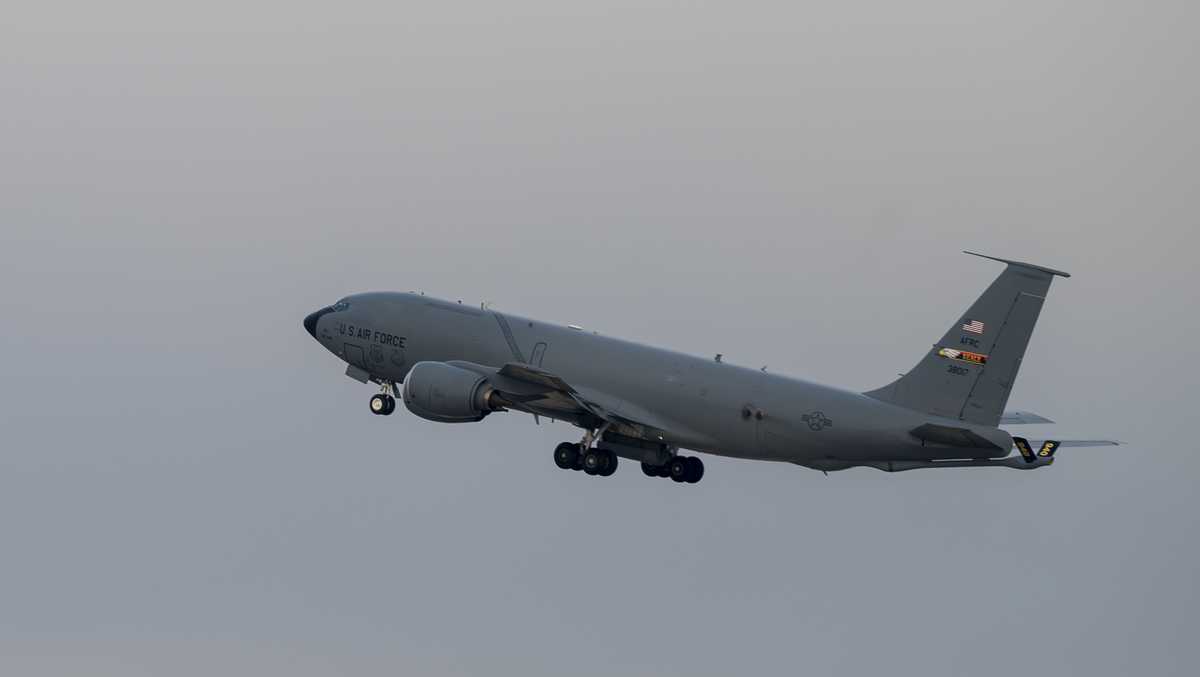 Photos show damaged refueling plane that landed in Israel with Beale Air Force Base marking