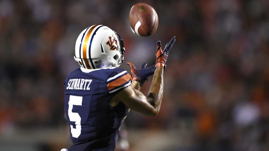 Auburn's Anthony Schwartz catches a long pass for a touchdown in the first half Saturday
 Alabama State Football vu Auburn on Saturday, Sept. 8, 2018 in Auburn, Ala.
 Todd Van Emst/AU Athletics