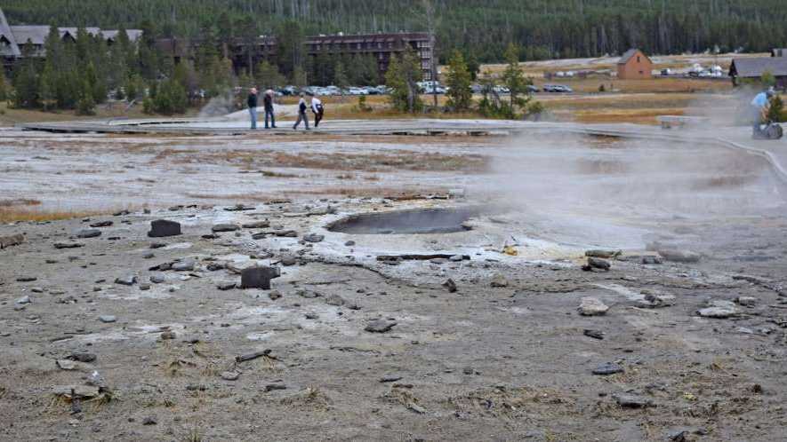Debris around Ear Spring in Yellowstone National Park after the long inactive geyser erupted on Sept. 15.