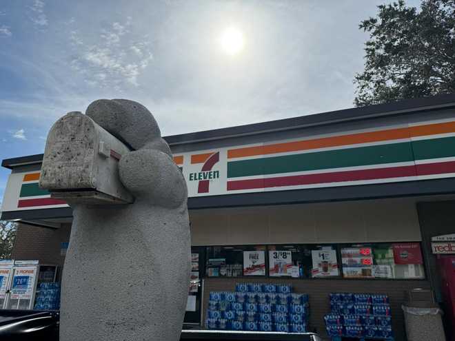 Milton the Mailbox Manatee stopping at one of his favorite places on Marco Island, the 7-Eleven.﻿