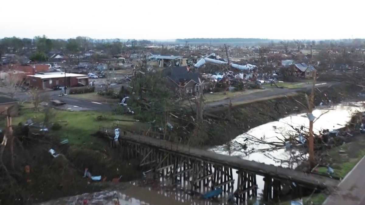 Drone video shows devastation from tornado in Rolling Fork