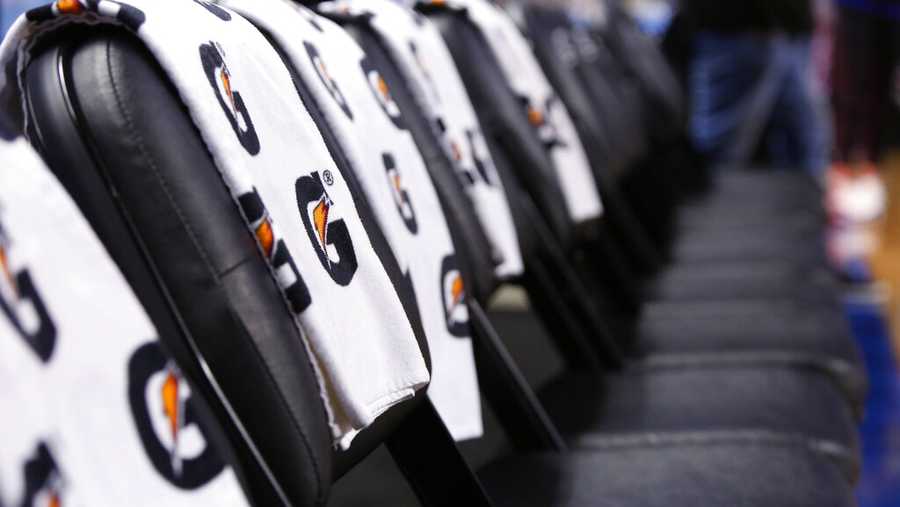 Empty chairs for athletes are seen after the NCAA college basketball games at the Atlantic Coast Conference tournament were canceled due to the coronavirus in Greensboro, N.C., Thursday, March 12, 2020.