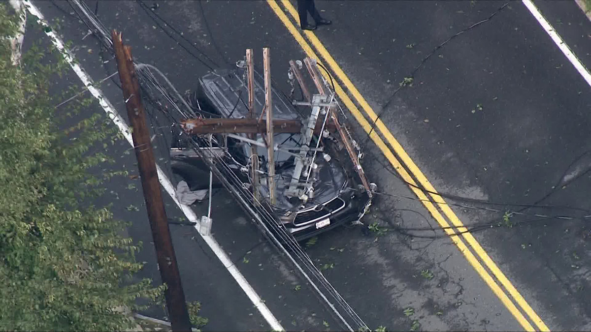 Driver escapes injury when utility pole snaps in Acton, Massachusetts