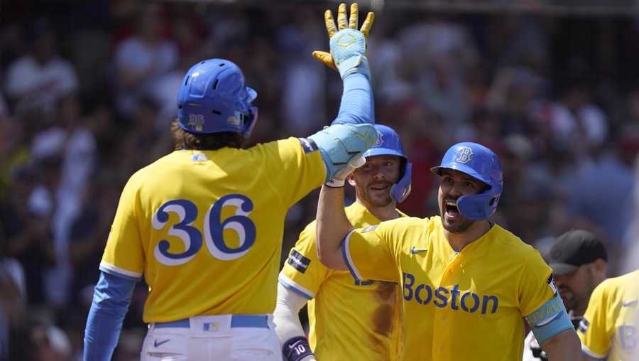 red sox yellow blue uniforms