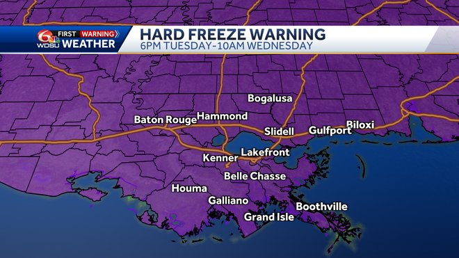 Hard freeze warning and coldest temps tonight