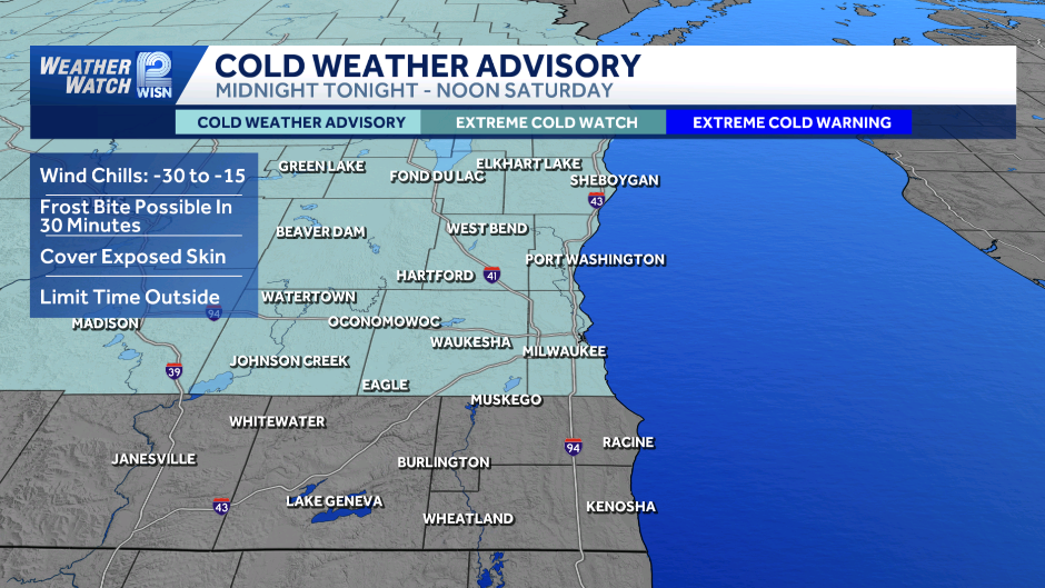 Cold Weather Advisory issued for parts of SE Wisconsin with wind chills below zero