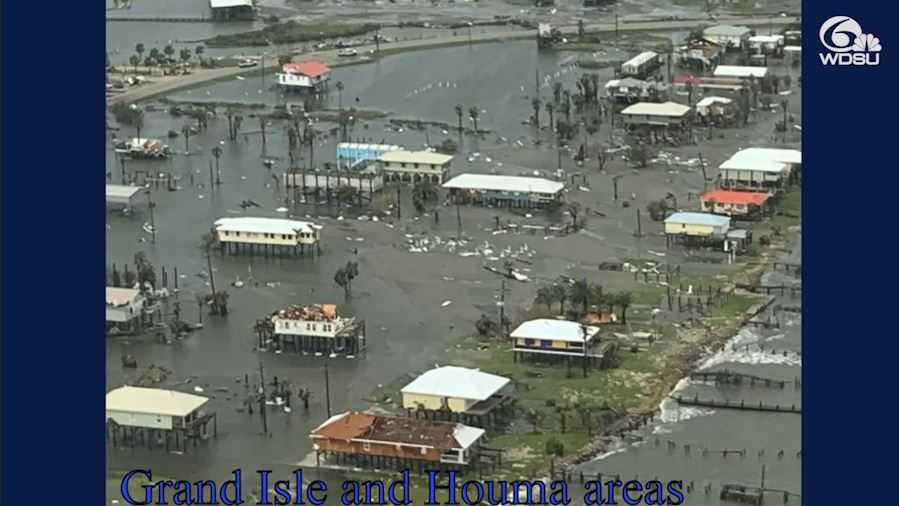 Aerial view of Hurricane Ida damage in Grand Isle, Houma in Louisiana
