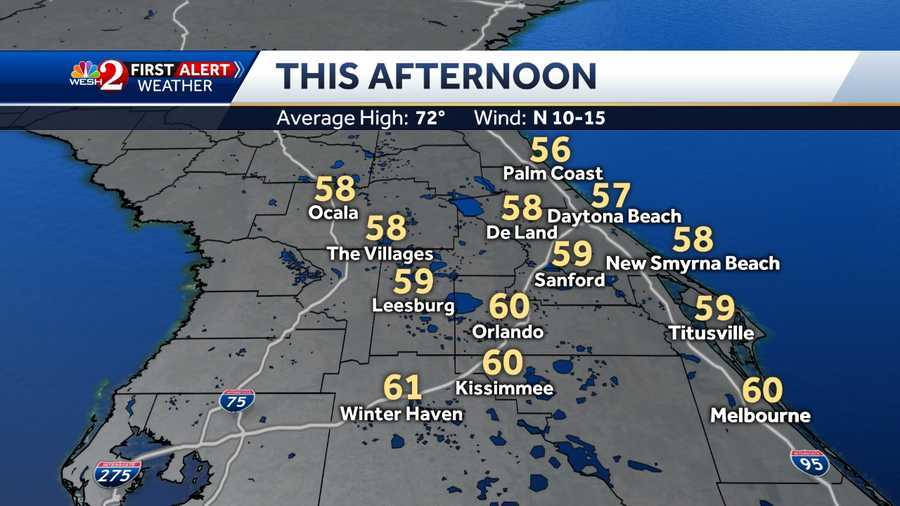 Cooler weather moves into Central Florida Wednesday