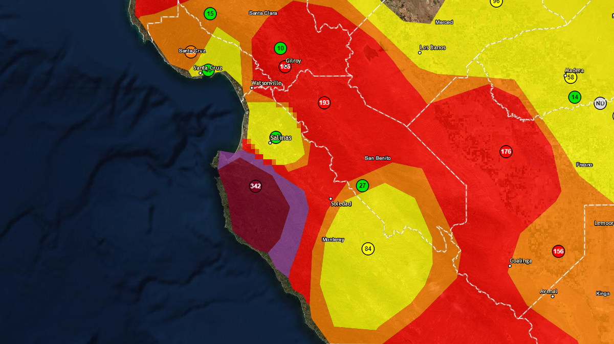 Air quality hazardous in some areas of Central Coast