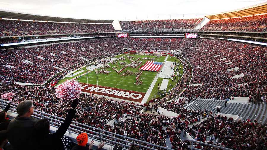 The Million Dollar band performs at halftime in an NCAA college football game between Alabama and Mississippi State on Saturday, Nov. 15, 2014, in Tuscaloosa, Ala. (AP Photo/Butch Dill)