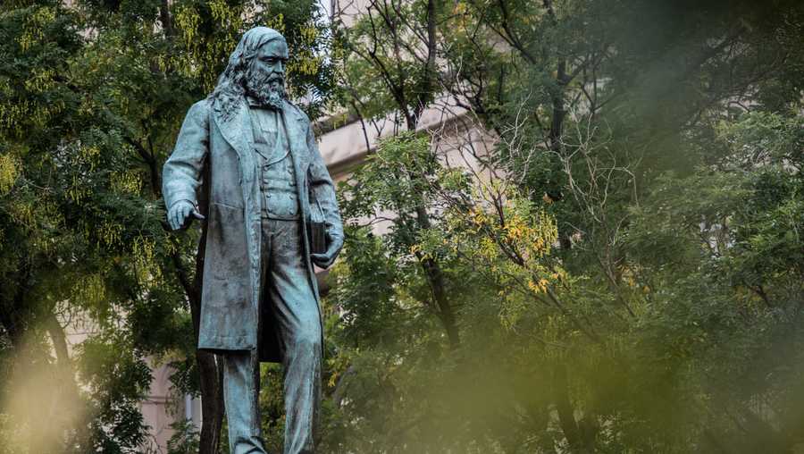 Statue of Confederate General Albert Pike is seen on Tuesday, October 10, 2017, in Washington. D.C. Pike was a northerner who fought for the confederacy as a brigadier general and his statue was raised in 1901 by the Freemasons.