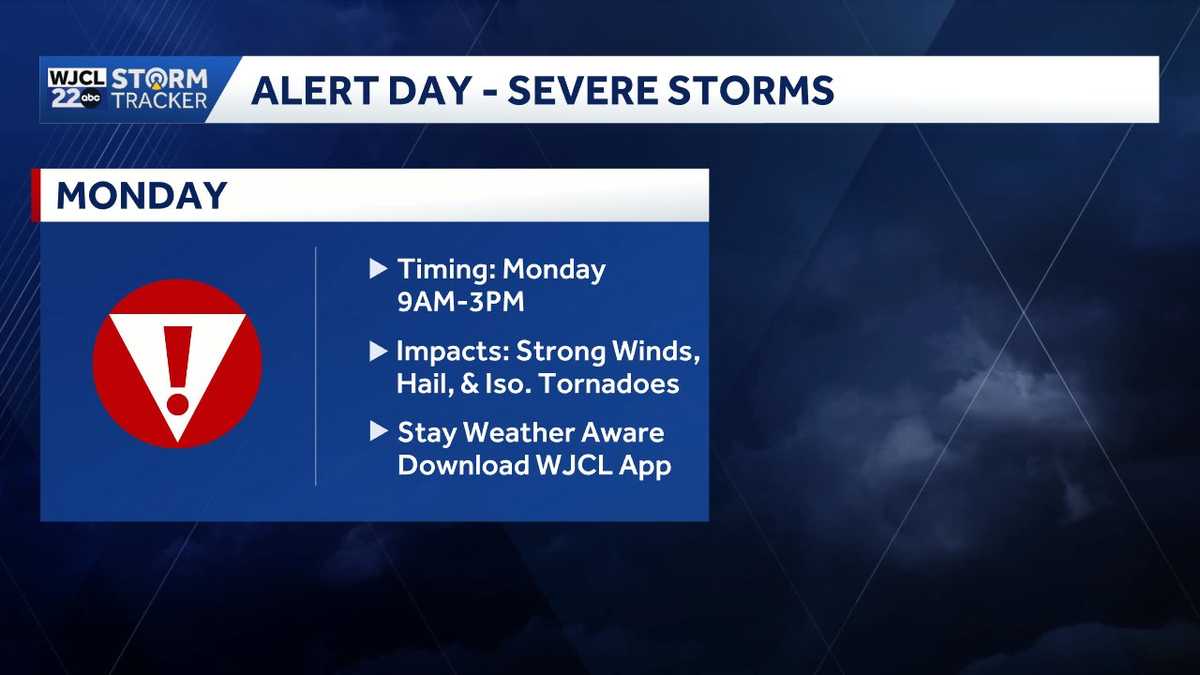 Alert Day: Severe storms possible Monday...the timing & impacts for Southeast Georgia, Lowcountry