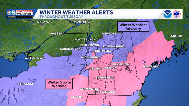 Slick travel in Vermont, New York on Tuesday due to coastal storm