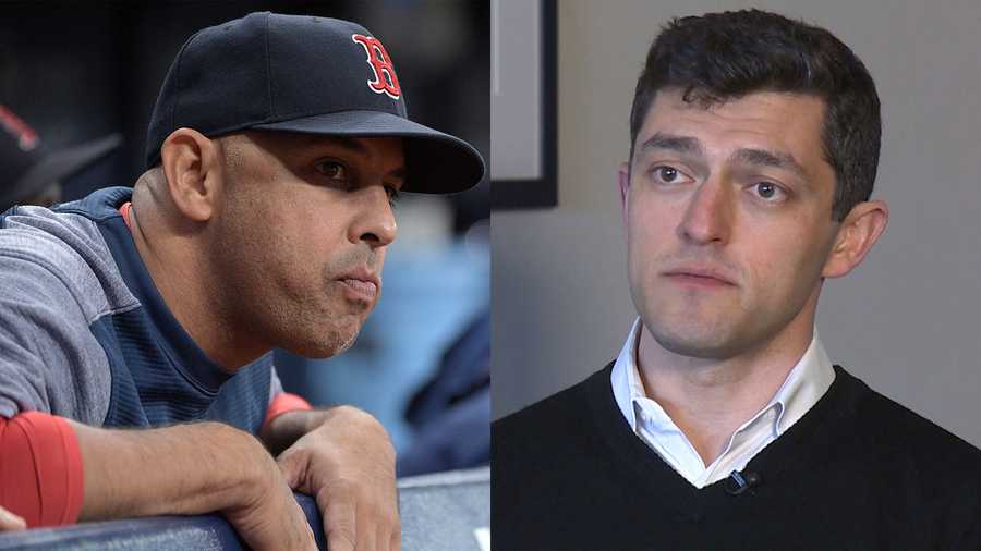 Former Red Sox manager Alex Cora, left, and Red Sox Chief Baseball Officer Chaim Bloom