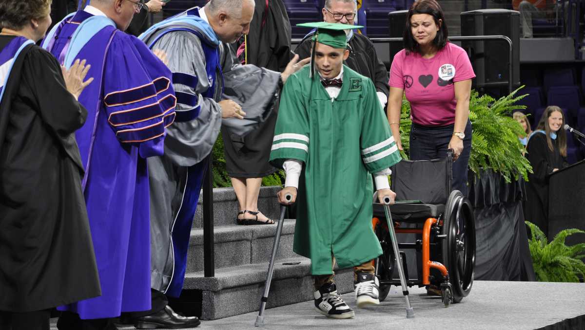 Wheelchairbound Upstate student walks graduation stage to honor late