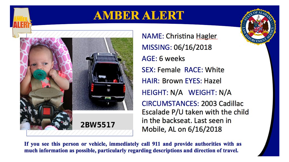 AMBER Alert cancelled after 6weekold girl found safe
