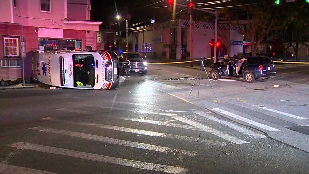 Lowell crash leaves ambulance on its side, SUV with major damage