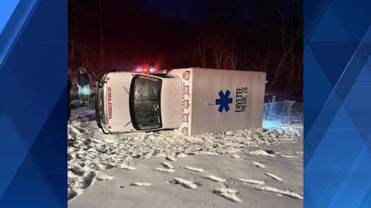 Rollover accident in Fayette County: Ambulance damaged in crash - WTAE