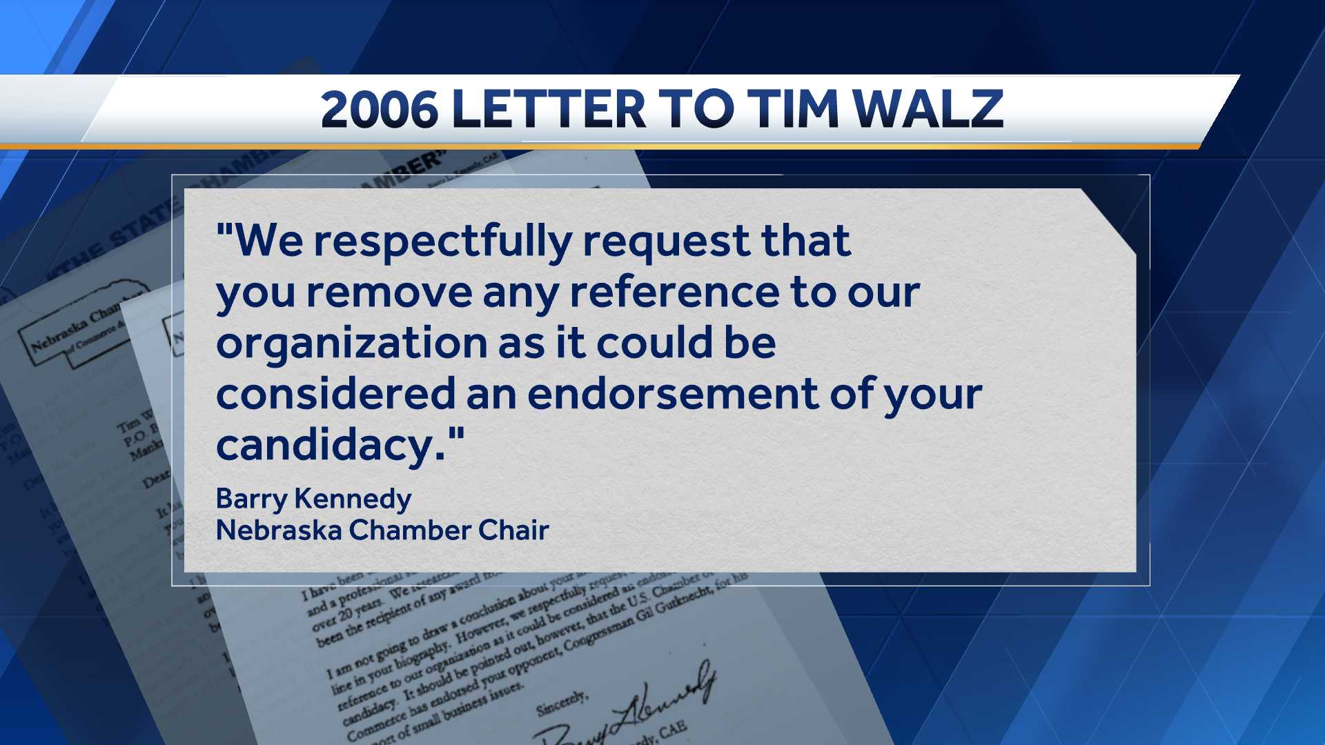 Nebraska Chamber letter to Tim Walz, 2006 campaign correction