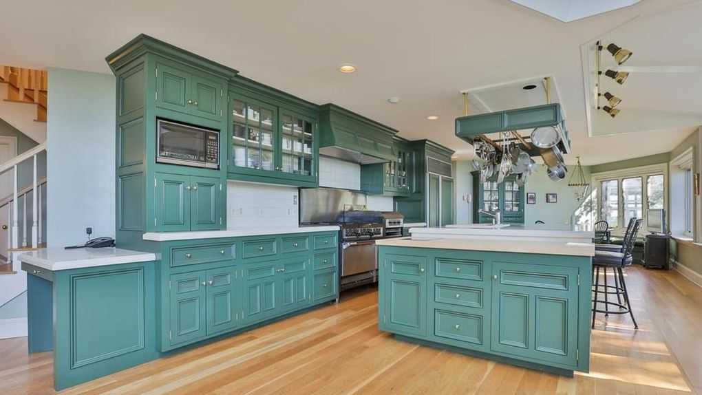 Teal Farmhouse Kitchen With Wood Accents - Bradford, NH - Norfolk