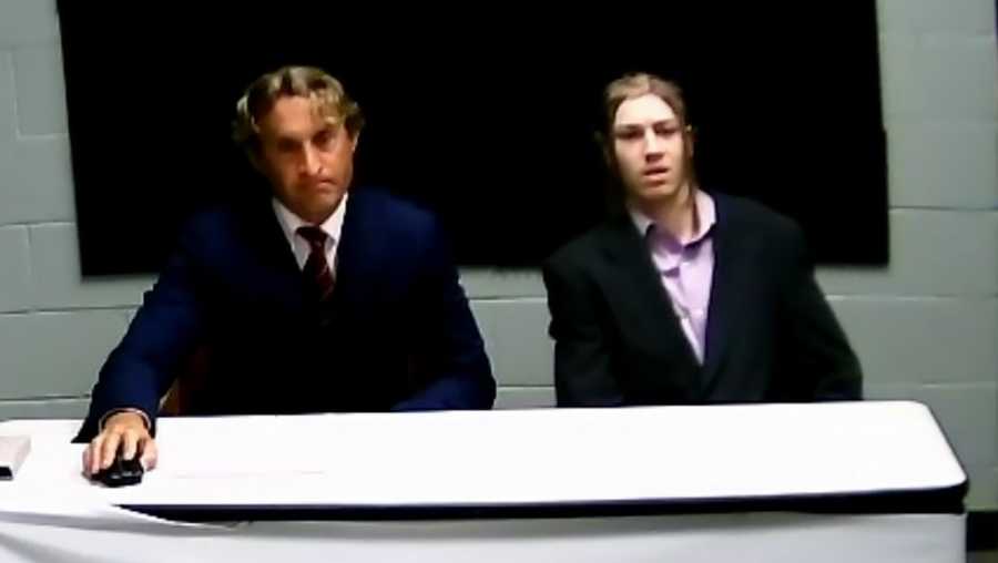 andrew huber young, on the right, pleads not guilty to murder