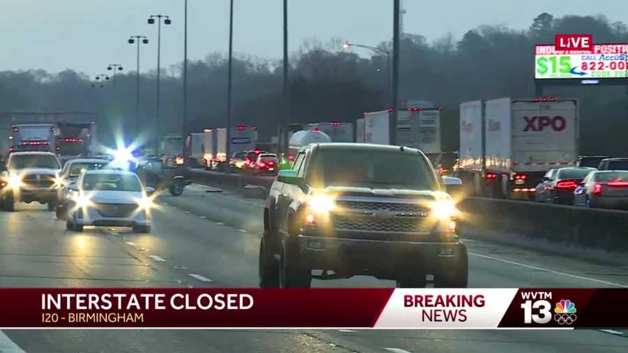 Icy roads cause traffic delays on I20 around Birmingham