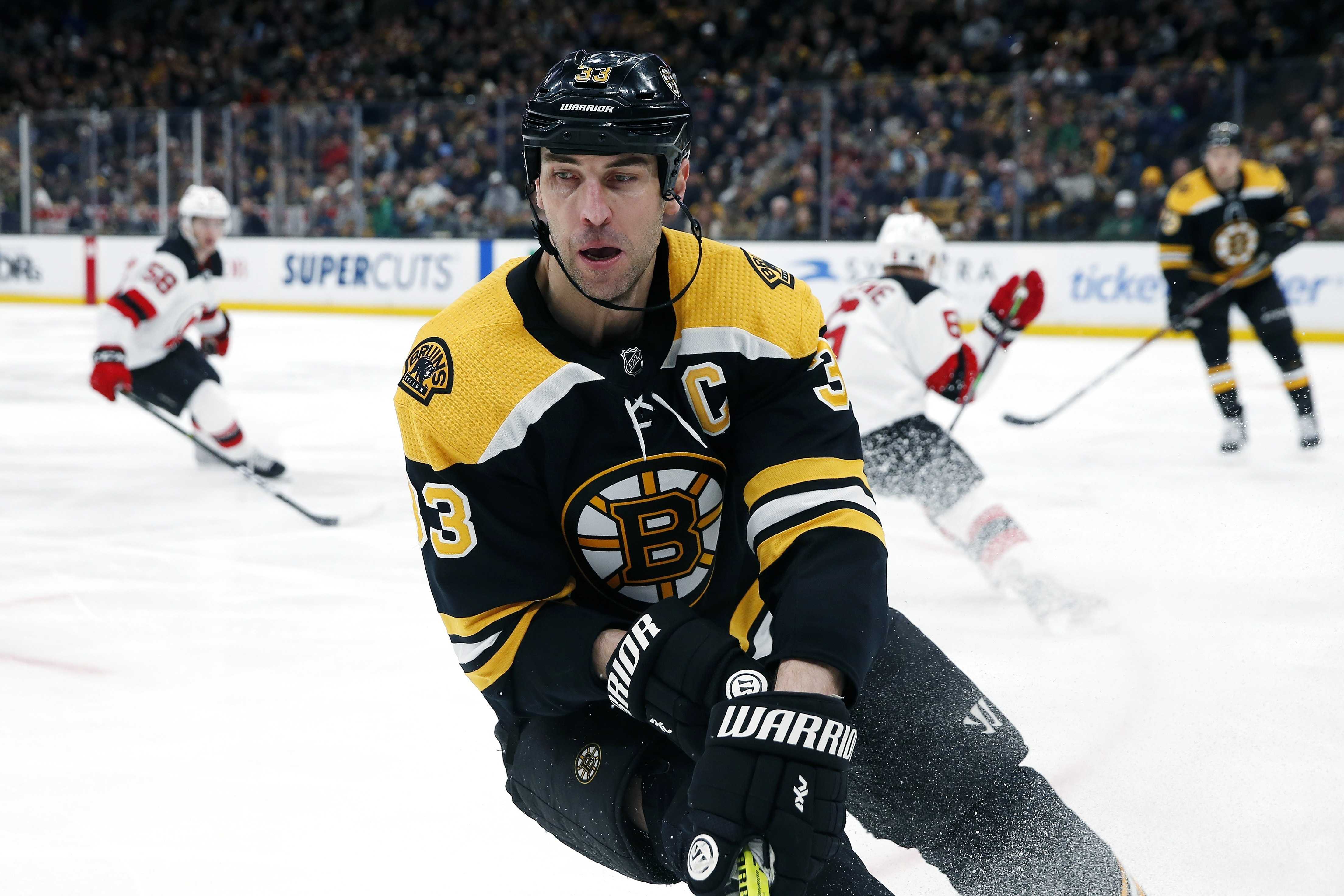 Chara skates before Bruins practice