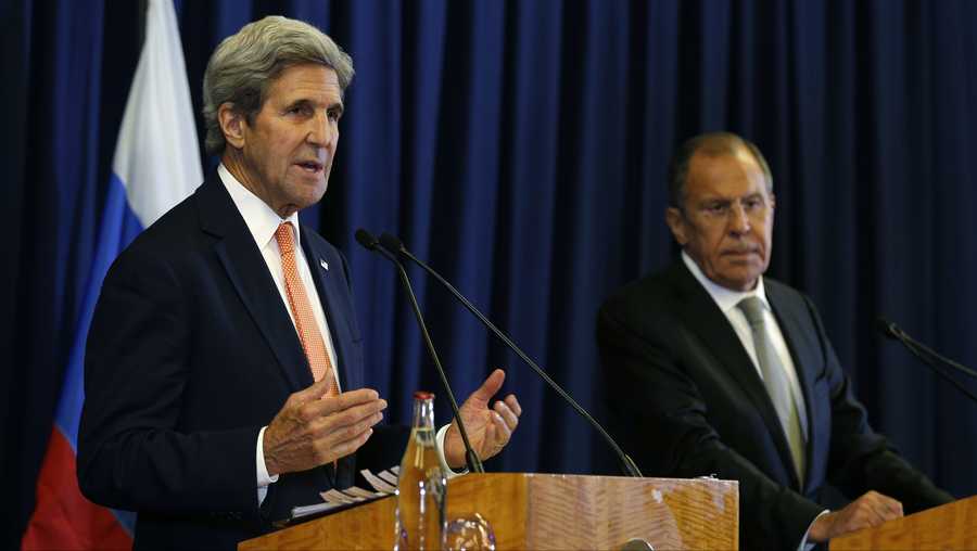 U.S. Secretary of State John Kerry and Russian Foreign Minister Sergey Lavrov hold a press conference following their meeting in Geneva, where they discussed the crisis in Syria.