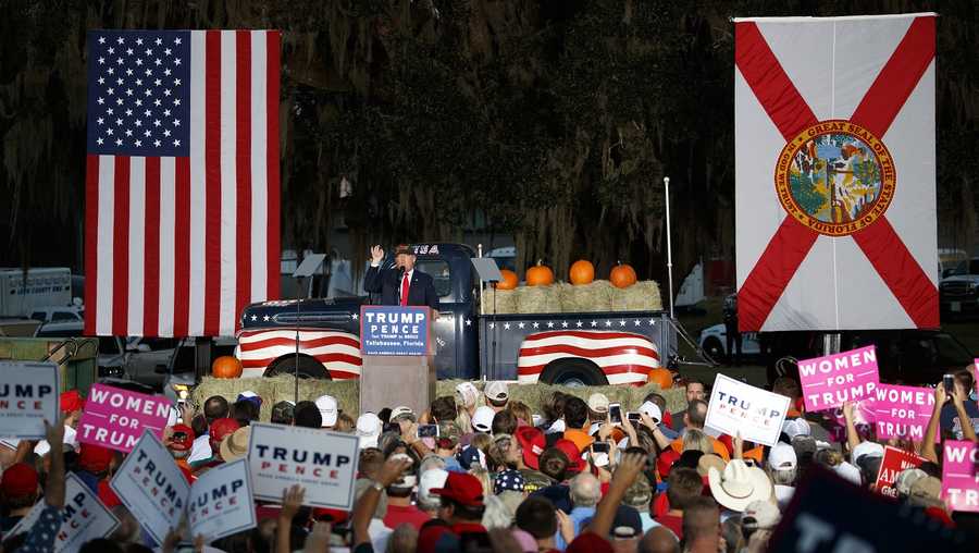 Republican presidential candidate Donald Trump speaks at a campaign rally.