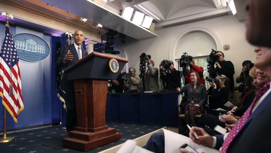President Barack Obama speaks during a news conference in the Brady press briefing room at the White House in Washington, Monday, Nov. 14, 2016. (AP Photo/Andrew Harnik)