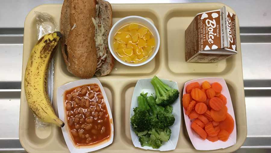 FILE - This Jan. 25, 2017 file photo shows a lunch served at J.F.K Elementary School in Kingston, N.Y., where all meals are now free under the federal Community Eligibility Provision. A donor inspired by a tweet raised money to pay off lunch debt in districts around the country, as well as thousands of dollars in overdue lunch fees at other schools in the Kingston district. (AP Photo/Mary Esch, FIle)