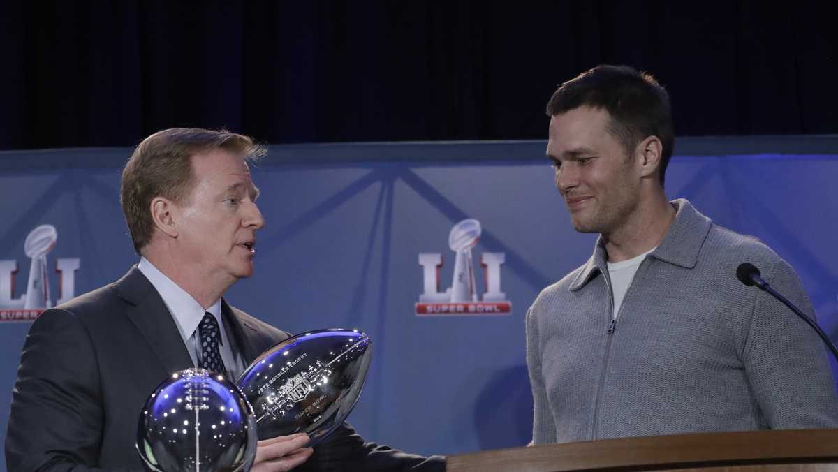 Roger Goodell Hands Tom Brady Super Bowl MVP Trophy