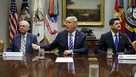 Senate Majority Leader Mitch McConnell, R-Ky., left, and Speaker of the House Rep. Paul Ryan, R-Wis., right, listen as President Donald Trump speaks during a meeting with Republican lawmakers in the Roosevelt Room of the White House, Wednesday, Sept. 5, 2018, in Washington. (AP Photo/Evan Vucci)