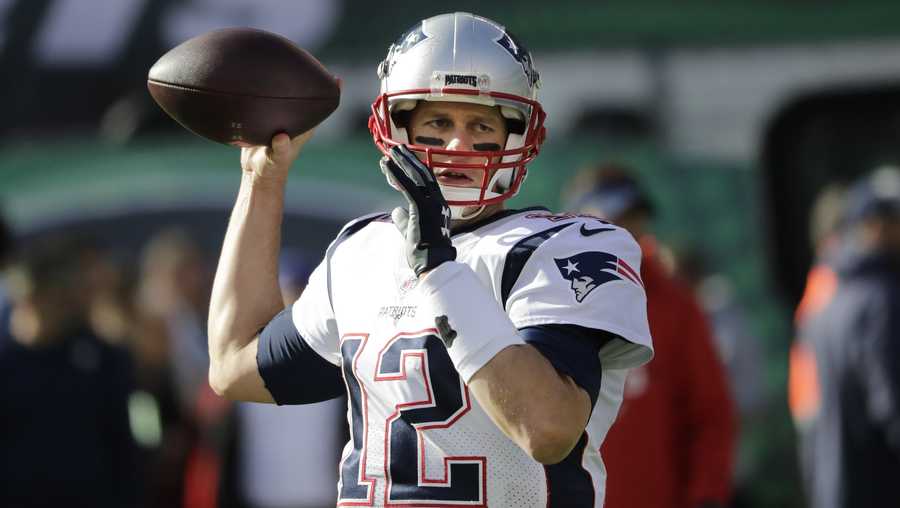 New England Patriots quarterback Tom Brady (12) warms up before an NFL football game against the New York Jets Sunday, Nov. 25, 2018, in East Rutherford, N.J. (AP Photo/Bill Kostroun)