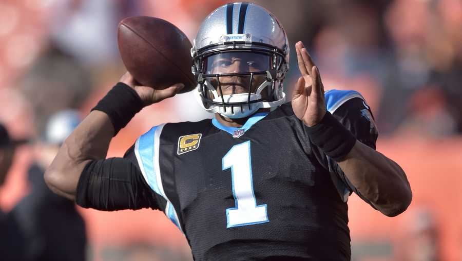 Carolina Panthers quarterback Cam Newton warms up before an NFL football game against the Cleveland Browns, Sunday, Dec. 9, 2018, in Cleveland. (AP Photo/David Richard)