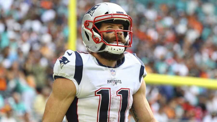 New England Patriots wide receiver Julian Edelman (11) is seen during a NFL football game against the Miami Dolphins, Sunday, Dec. 9, 2018, in Miami Gardens,Fla. (Logan Bowles via AP)