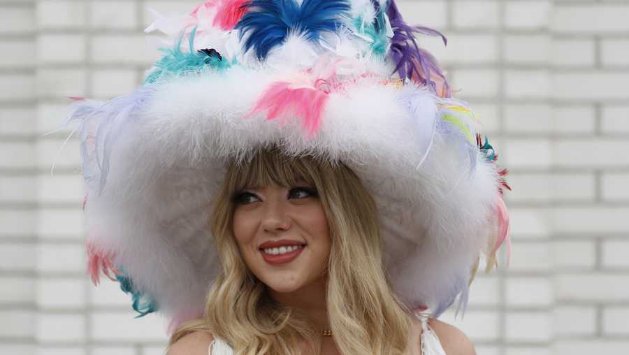 A woman wears a hat during the 145th running of the Kentucky Derby horse race at Churchill Downs Saturday, May 4, 2019, in Louisville, Ky. (AP Photo/John Minchillo) A woman wears a hat during the 145th running of the Kentucky Derby horse race at Churchill Downs Saturday, May 4, 2019, in Louisville, Ky. (AP Photo/John Minchillo)