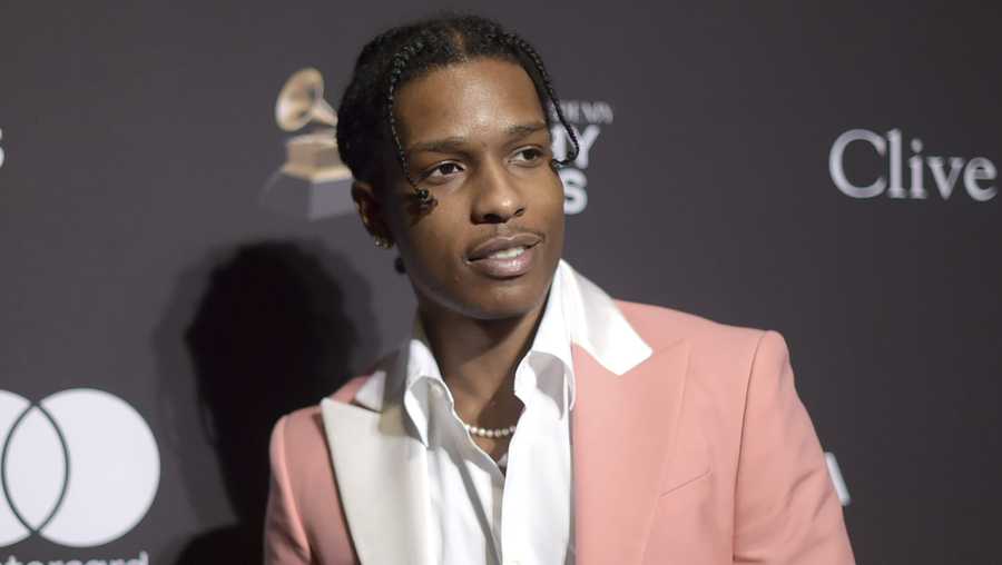 FILE - This Feb. 9, 2019 file photo shows A$AP Rocky at Pre-Grammy Gala And Salute To Industry Icons in Beverly Hills, Calif. The American rapper, whose name is Rakim Mayers, was ordered held by a Swedish court Friday, July 5, for two weeks in pre-trial detention while police investigate a fight on Sunday in central Stockholm. (Photo by Richard Shotwell/Invision/AP, File)