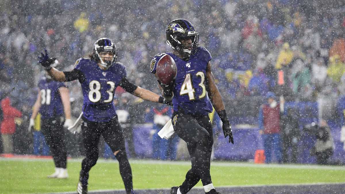 Baltimore Ravens free safety Jordan Richards (28) in action during the  third quarter of an NFL