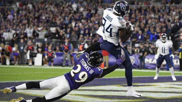 Tennessee Titans wide receiver Corey Davis (84) makes a touchdown catch  against Baltimore Raven …