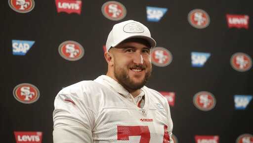 San Francisco 49ers offensive tackle Joe Staley speaks during a news conference at the team's NFL football training facility in Santa Clara, Calif., Thursday, Jan. 23, 2020. The 49ers will face the Kansas City Chiefs in Super Bowl 54. (AP Photo/Jeff Chiu)