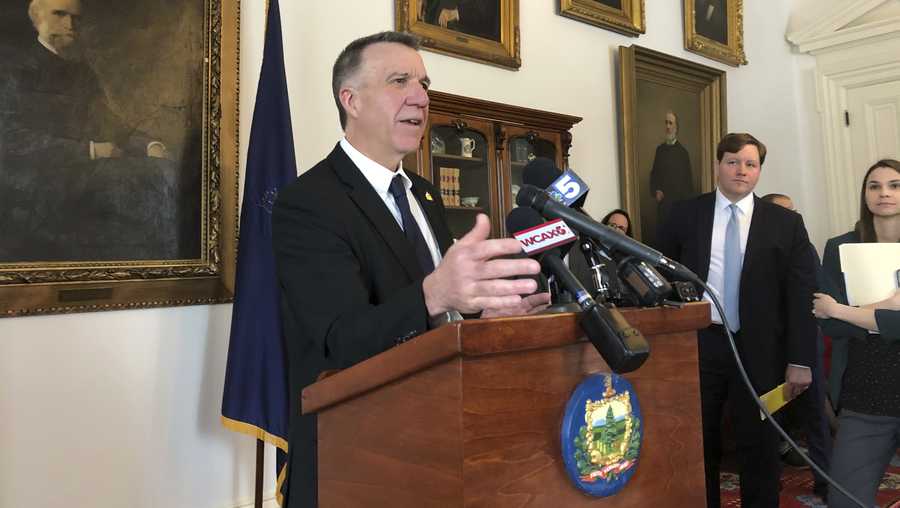 Vermont Republican Gov. Phil Scott, speaking on Thursday Feb. 6, 2020 at the Statehouse in Montpelier, Vt., said he thought President Donald Trump abused his power and he doesn&apos;t think the president should be in office. Scott also praised Utah Sen. Mitt Romney, the only Republican to break ranks with his party and vote to convict Trump. Scott has been a frequent critic of the president. (AP Photo/Wilson Ring)