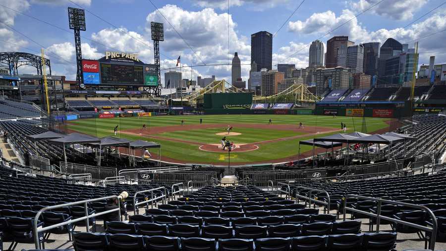 PNC Park hosts a National League baseball game between the Pittsburgh Pirates and the Cincinnati Reds in Pittsburgh, Sunday, Sept. 6, 2020. (AP Photo/Gene J. Puskar)