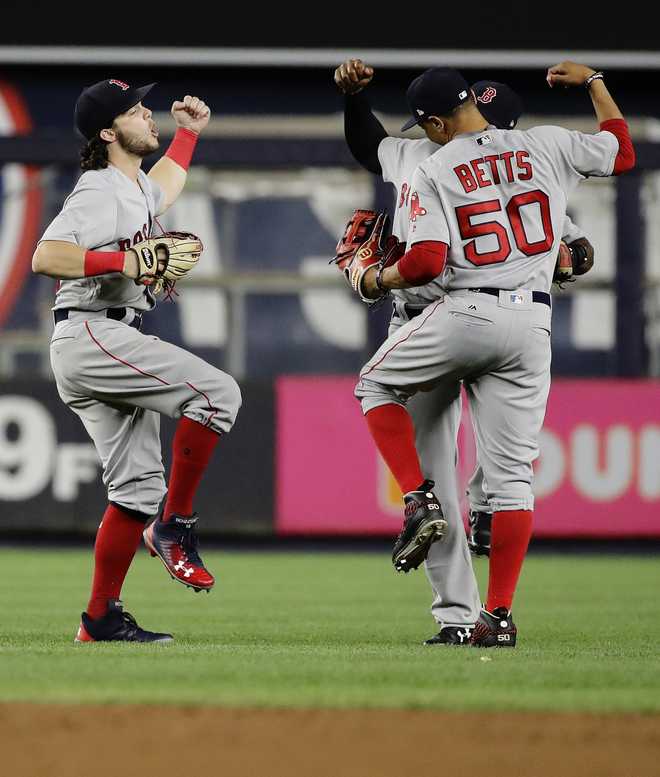 Andrew Benintendi Jackie Bradley Jr Mookie Betts Photo Celebrate