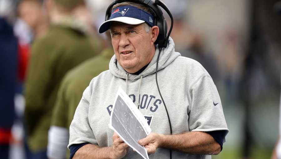 FILE - In this Sunday, Nov. 11, 2018 file photo, New England Patriots head coach Bill Belichick watches from the sideline in the first half of an NFL football game against the Tennessee Titans in Nashville, Tenn. Although the New England Patriots have dominated the AFC East for the past decade, they’ve lost four of their past five games in Miami heading into the matchup on Sunday, Dec. 9, 2018. The Patriots can clinch their 10th straight division title with a win. (AP Photo/Mark Zaleski, File)