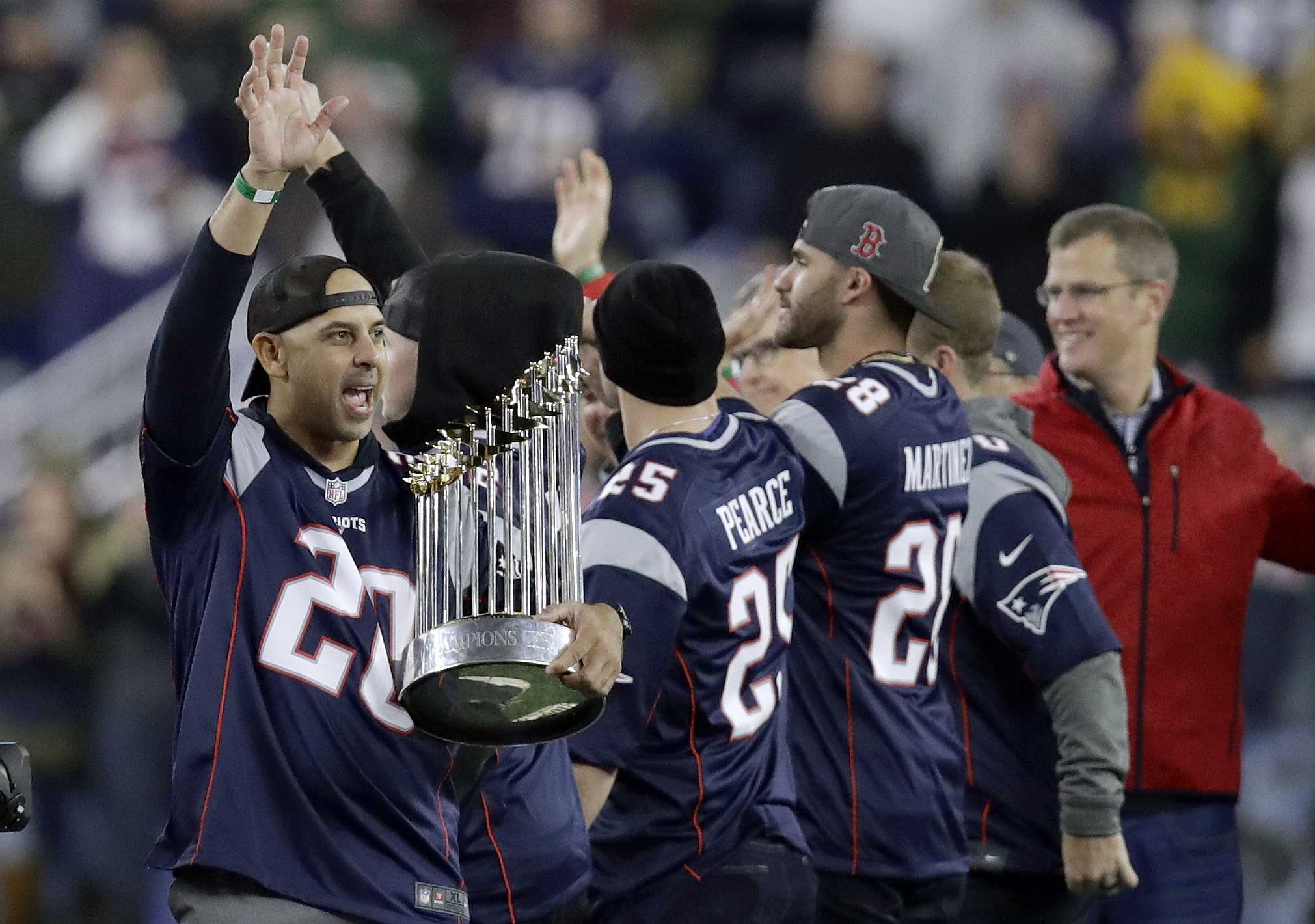 Representing the Patriots in the Red Sox clubhouse