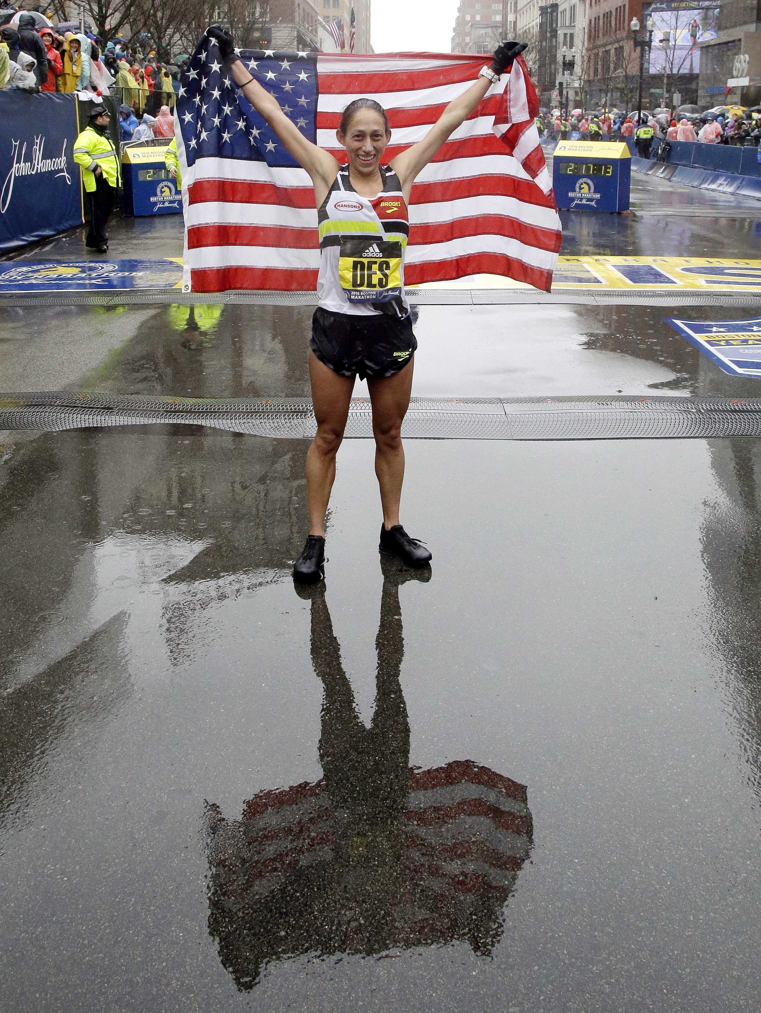 Ask Des Linden What S It Like To Win The Boston Marathon   Ap Des Linden Flag Boston Marathon 1523899105 