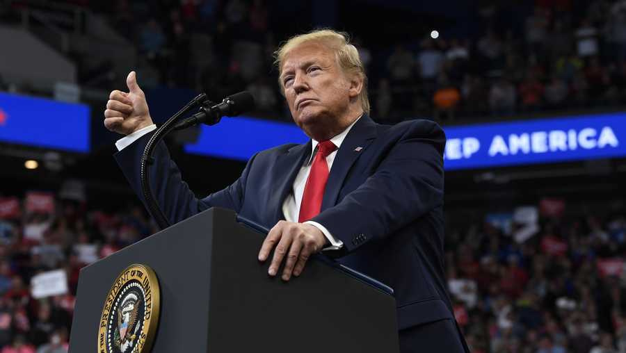 FILE: President Donald Trump speaks at a campaign rally in, Lexington, Ky., Monday, Nov. 4, 2019. (AP Photo/Susan Walsh)