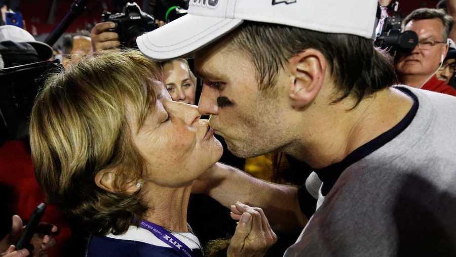 Galynn Brady shares a tender moment with her son, QB Tom Brady, after a Super Bowl victory