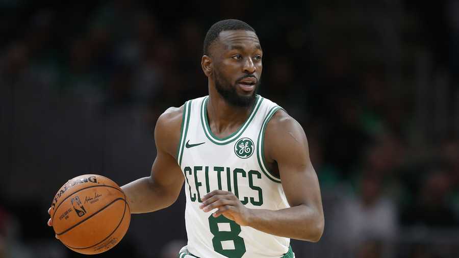 Boston Celtics' Kemba Walker plays against the Charlotte Hornets during the first half of a preseason NBA basketball game in Boston, Sunday, Oct. 6, 2019. (AP Photo/Michael Dwyer)